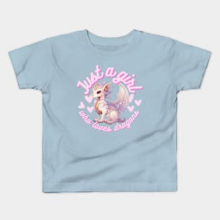 Just a girl who loves dragons pink kawaii Japanese Fantasy Kids T-Shirt